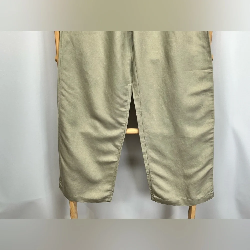 H&M Khaki drawstring waist Linen blend wide leg pants size L.